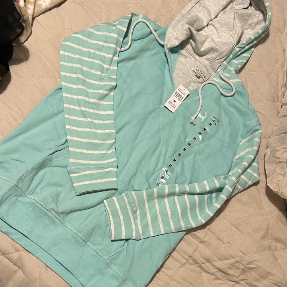 Aqua Striped Hoodie NWT Cuffy’s